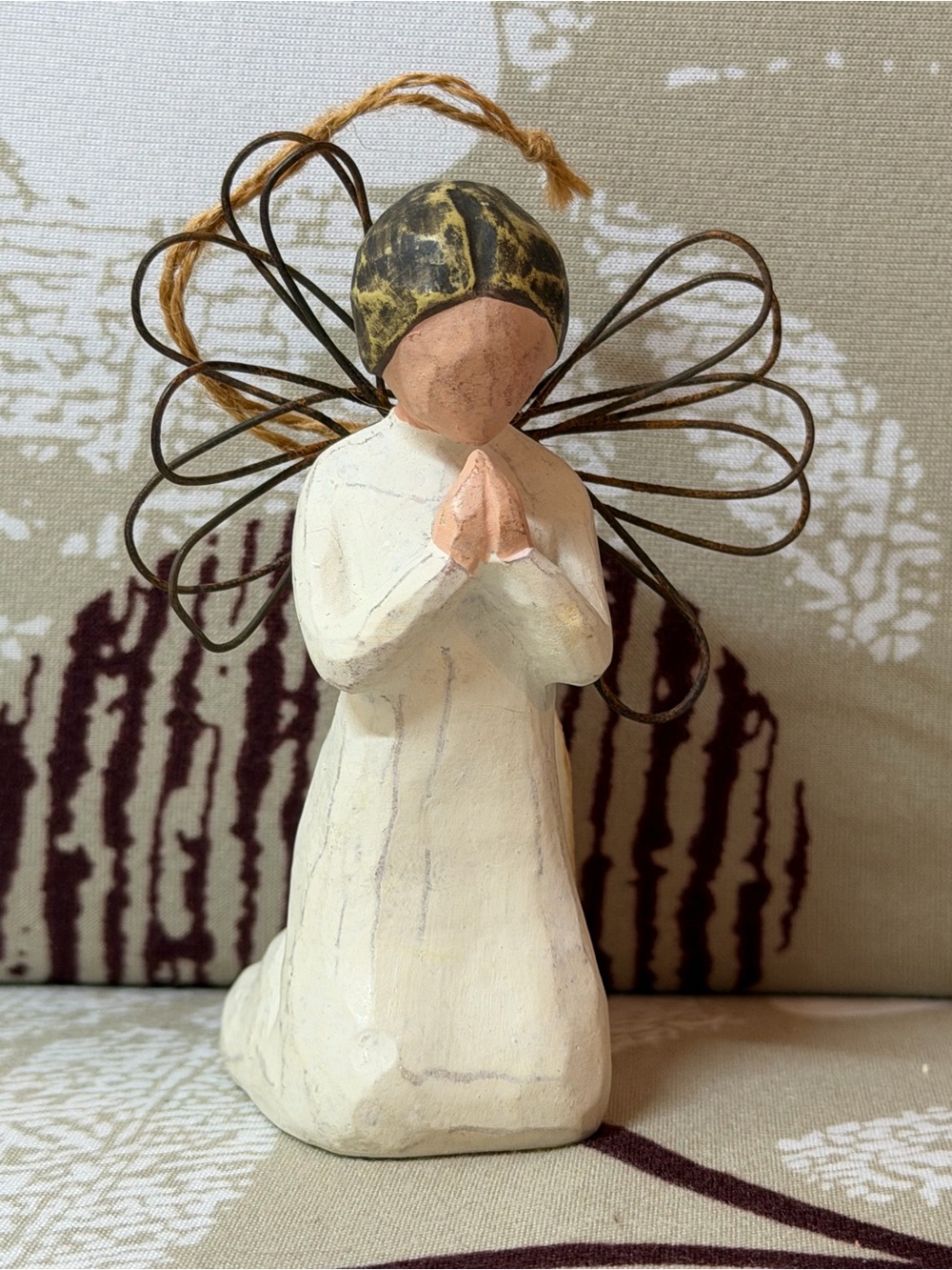 Handcrafted Willow Tree Praying Angel Figurine with Brown Hair and Wire Wings